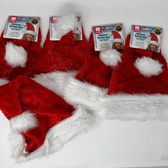 Deluxe Santa Hat with Tinsel – Soft Plush Red & White Christmas Hat - Picture 1 of 7